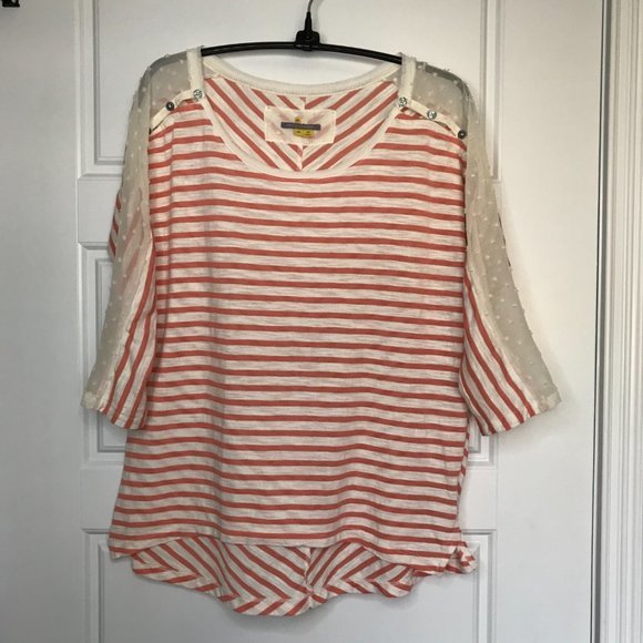 Little Yellow Button by Anthropologie Women's Button‎ Stripe Mabel Top Size XS - Picture 2 of 11